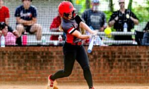 Weaver’s Ashlyn Coleman hits one of her two home runs against Wellborn on Thursday. She finished with nine RBIs. (Photo by Brad Campbell/sport-shutter.com)