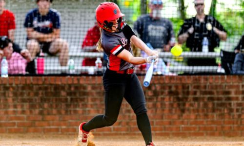 Weaver’s Ashlyn Coleman hits one of her two home runs against Wellborn on Thursday. She finished with nine RBIs. (Photo by Brad Campbell/sport-shutter.com)